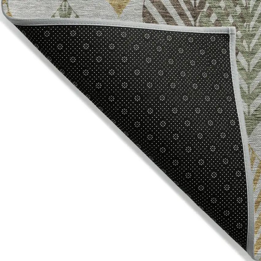 Gray Silver And Teal Blue Floral Washable Indoor Outdoor Area Rug Photo 3