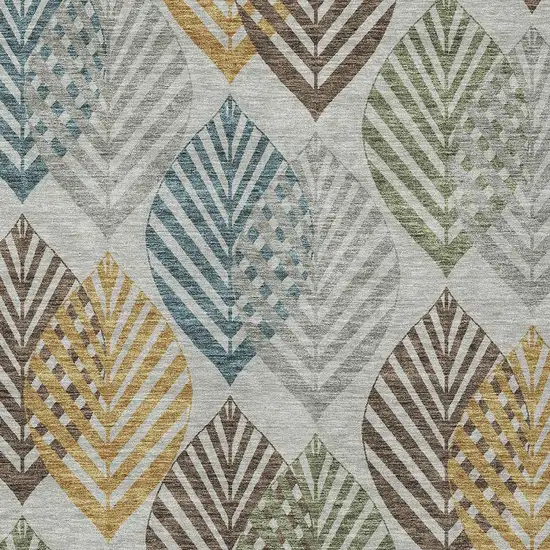 Gray Silver And Teal Blue Floral Washable Indoor Outdoor Area Rug Photo 4