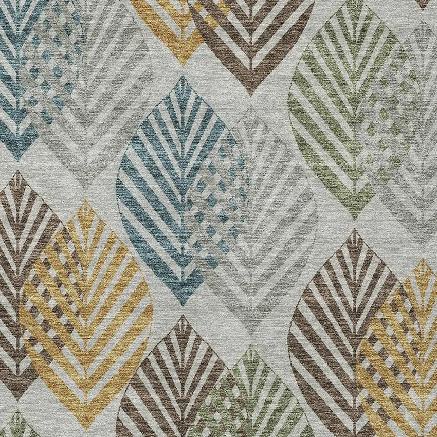 Gray Silver And Teal Blue Floral Washable Indoor Outdoor Area Rug Photo 4