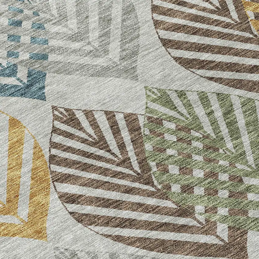Gray Silver And Teal Blue Floral Washable Indoor Outdoor Area Rug Photo 6