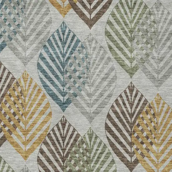 Gray Silver And Teal Blue Floral Washable Indoor Outdoor Area Rug Photo 4