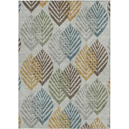 Gray Silver And Teal Blue Floral Washable Indoor Outdoor Area Rug Photo 6