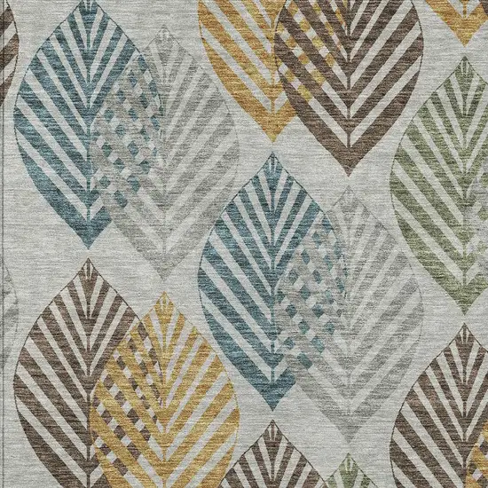 Gray Silver And Teal Blue Floral Washable Indoor Outdoor Area Rug Photo 4