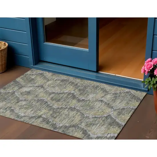 Gray Silver And Wheat Abstract Washable Indoor Outdoor Area Rug Photo 1