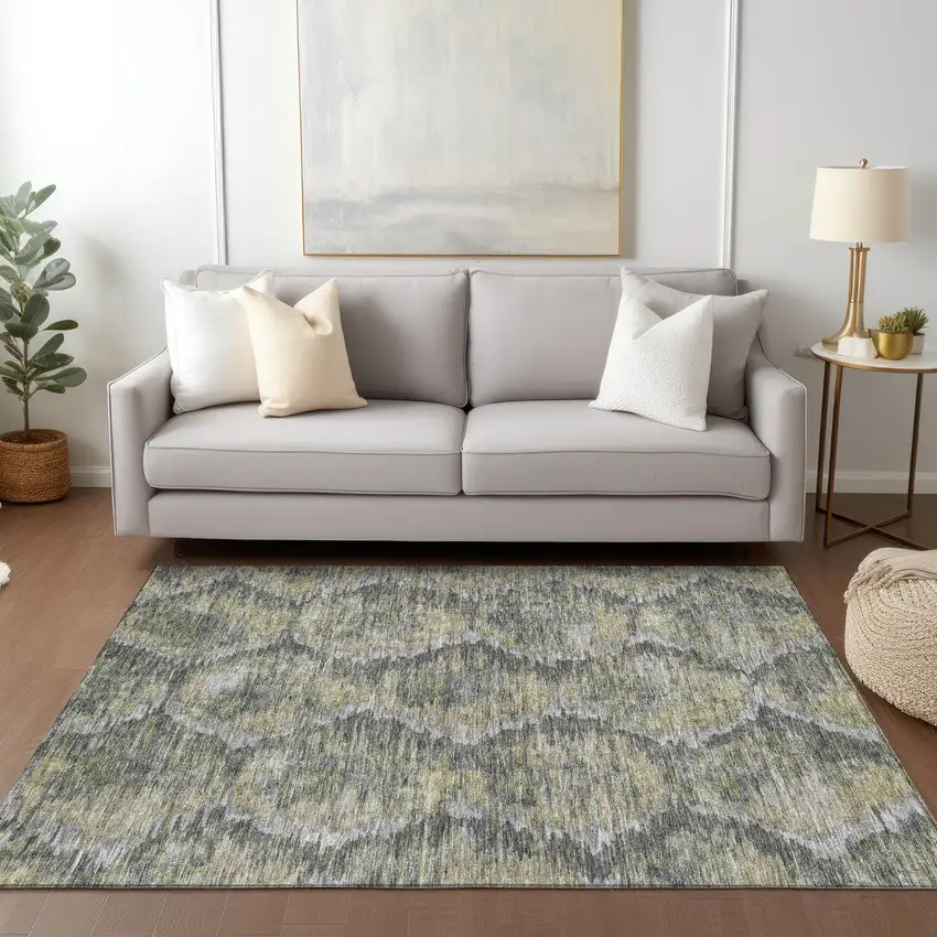 Gray Silver And Wheat Abstract Washable Indoor Outdoor Area Rug Photo 9