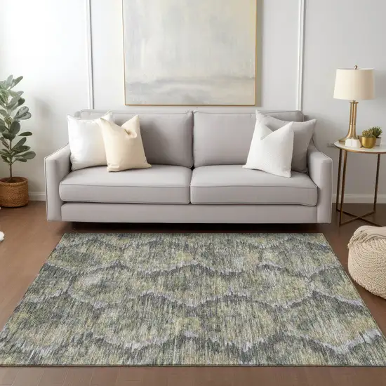 Gray Silver And Wheat Abstract Washable Indoor Outdoor Area Rug Photo 9