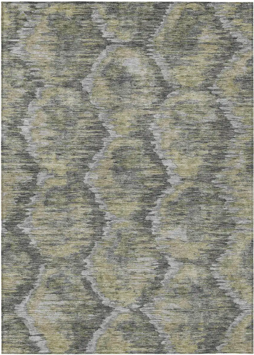 Gray Silver And Wheat Abstract Washable Indoor Outdoor Area Rug Photo 2