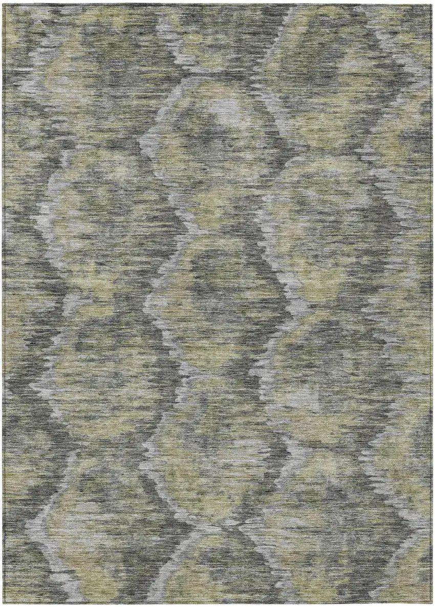 Gray Silver And Wheat Abstract Washable Indoor Outdoor Area Rug Photo 1