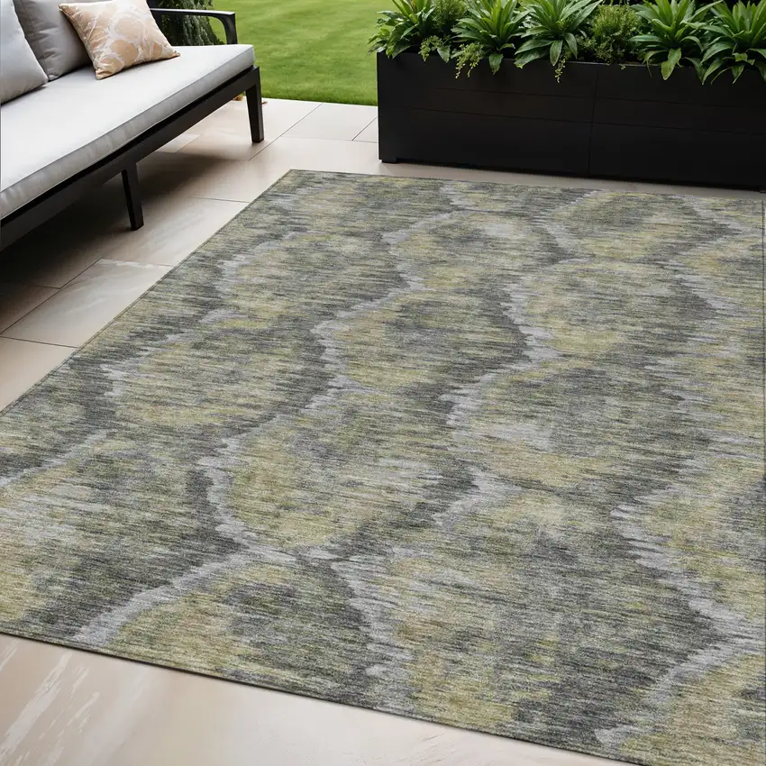 Gray Silver And Wheat Abstract Washable Indoor Outdoor Area Rug Photo 1