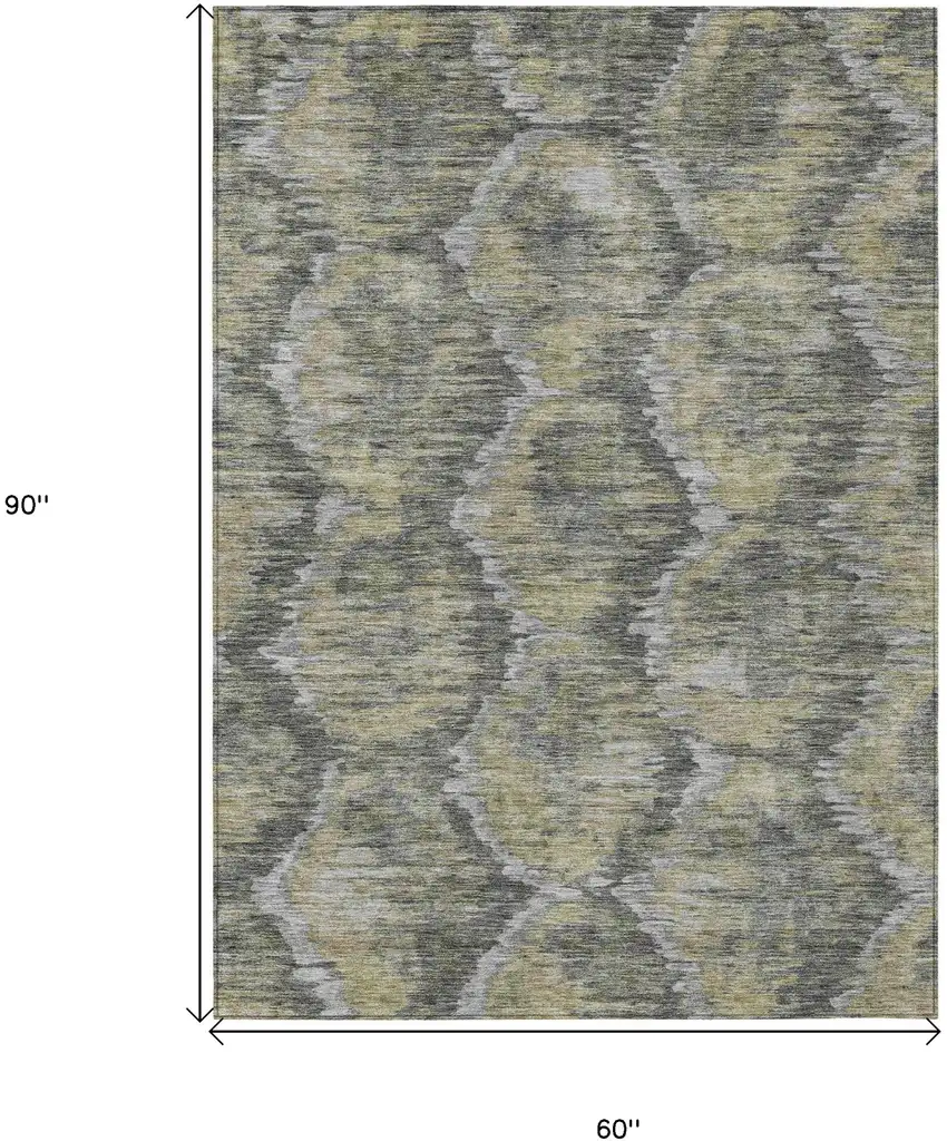Gray Silver And Wheat Abstract Washable Indoor Outdoor Area Rug Photo 3
