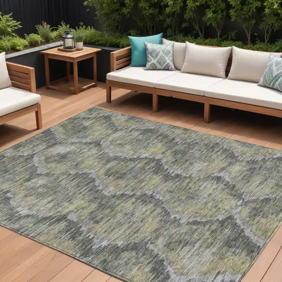 Gray Silver And Wheat Abstract Washable Indoor Outdoor Area Rug Photo 1