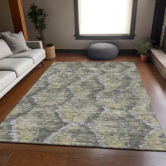 Gray Silver And Wheat Abstract Washable Indoor Outdoor Area Rug Photo 7