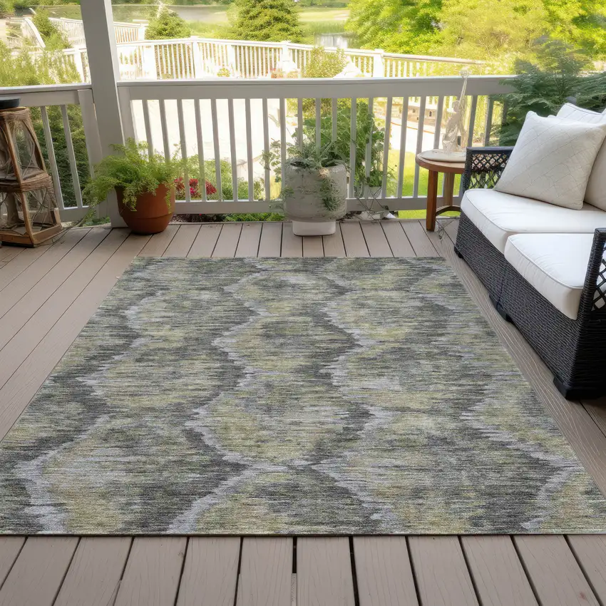 Gray Silver And Wheat Abstract Washable Indoor Outdoor Area Rug Photo 8