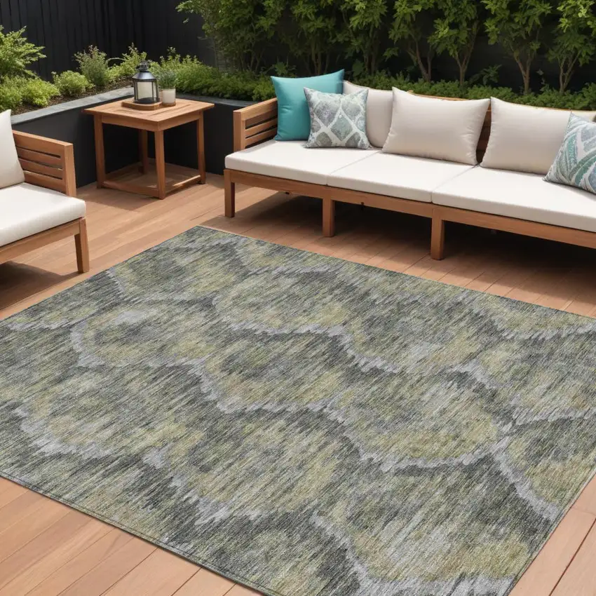 Gray Silver And Wheat Abstract Washable Indoor Outdoor Area Rug Photo 1
