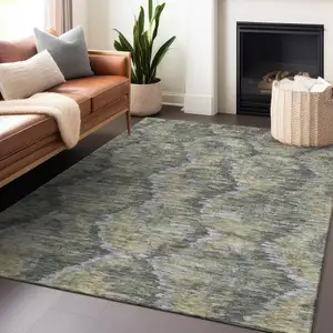 Photo of Gray Silver And Wheat Diamond Washable Area Rug With UV Protection