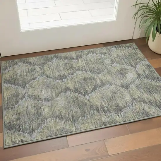Gray Silver And Wheat Diamond Washable Area Rug With UV Protection Photo 2