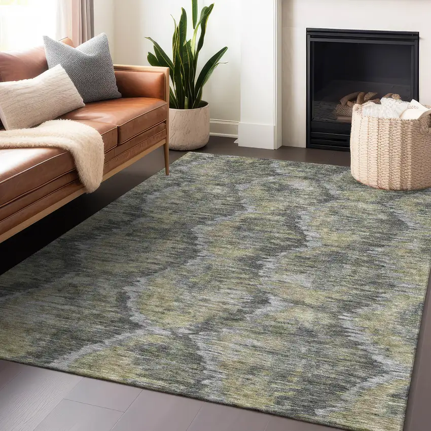 Gray Silver And Wheat Diamond Washable Area Rug With UV Protection Photo 6