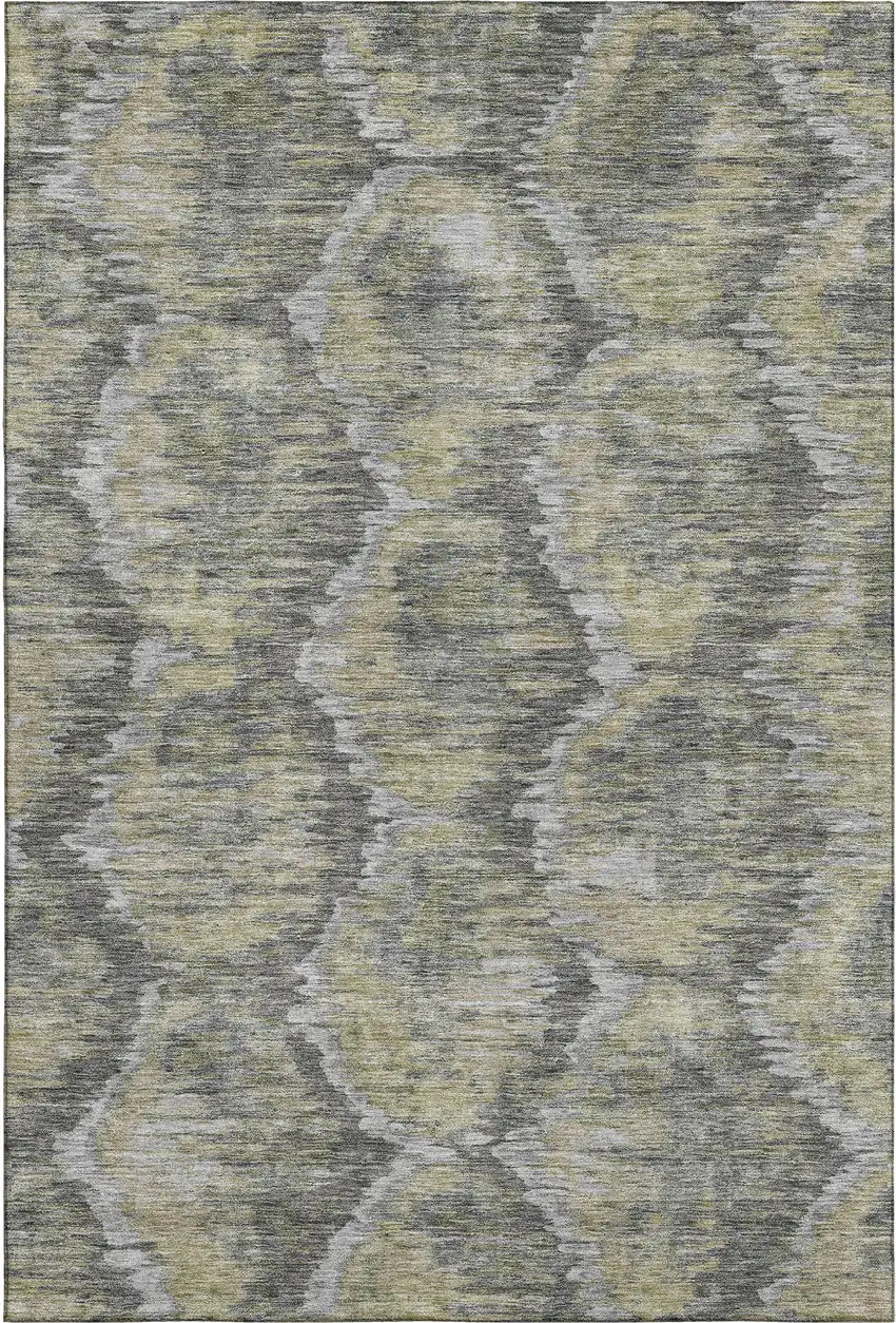 Gray Silver And Wheat Diamond Washable Area Rug With UV Protection Photo 1
