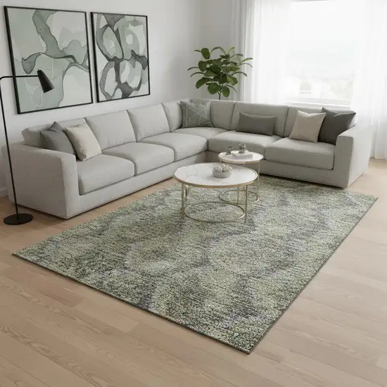 Gray Silver And Wheat Diamond Washable Area Rug With UV Protection Photo 2
