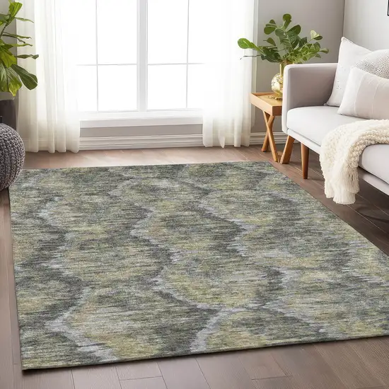 Gray Silver And Wheat Diamond Washable Area Rug With UV Protection Photo 3