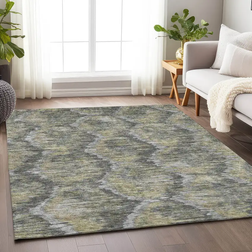 Gray Silver And Wheat Diamond Washable Area Rug With UV Protection Photo 3