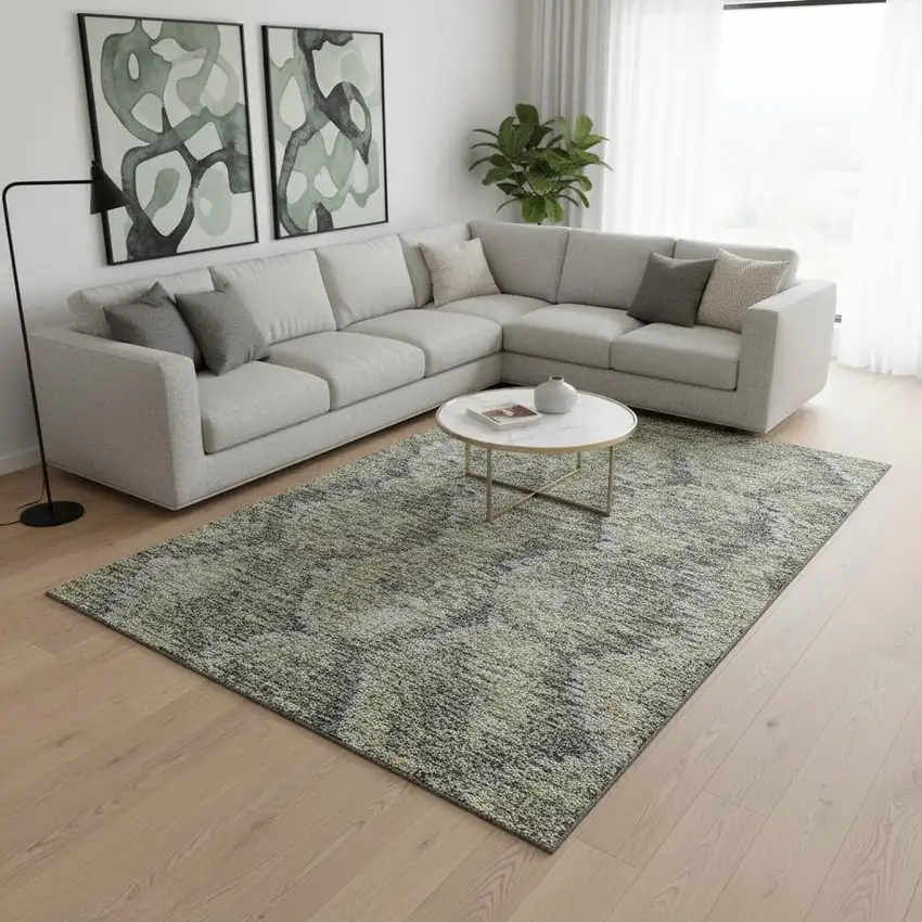 Gray Silver And Wheat Diamond Washable Area Rug With UV Protection Photo 2