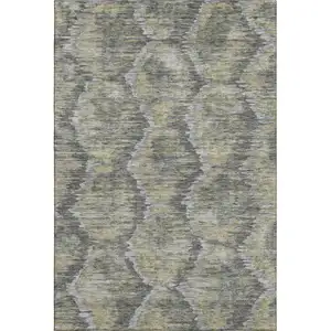 Photo of Gray Silver And Wheat Diamond Washable Area Rug With UV Protection
