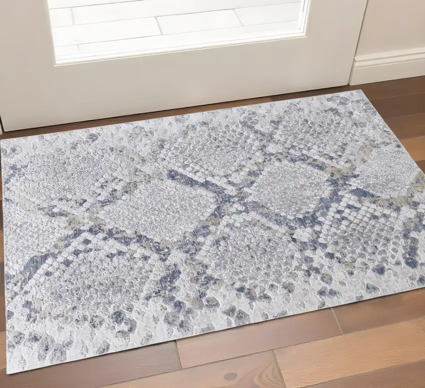 Gray Silver And Blue Geometric Area Rug Photo 1