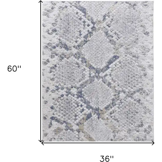 Gray Silver and Blue Floral Power Loom Area Rug Photo 3