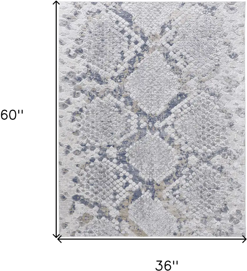 Gray Silver and Blue Floral Power Loom Area Rug Photo 3