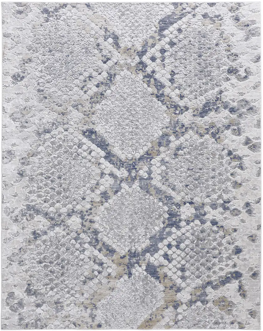 Gray Silver and Blue Floral Power Loom Area Rug Photo 6