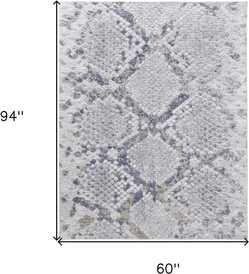 Gray Silver and Blue Floral Power Loom Area Rug Photo 3