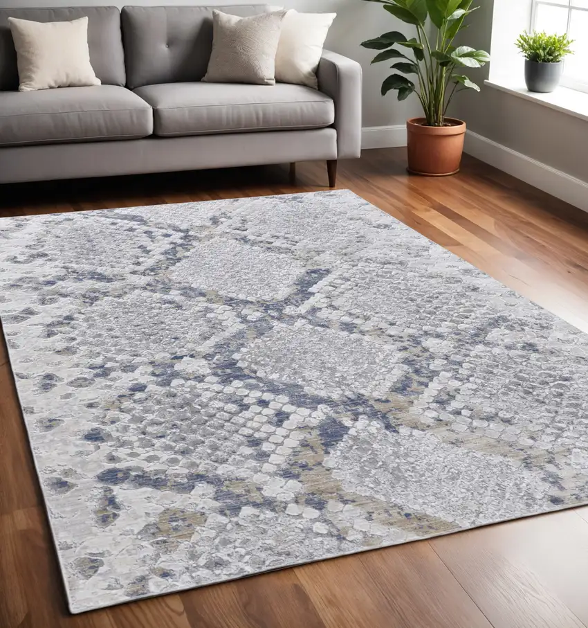 Gray Silver And Blue Geometric Area Rug Photo 1