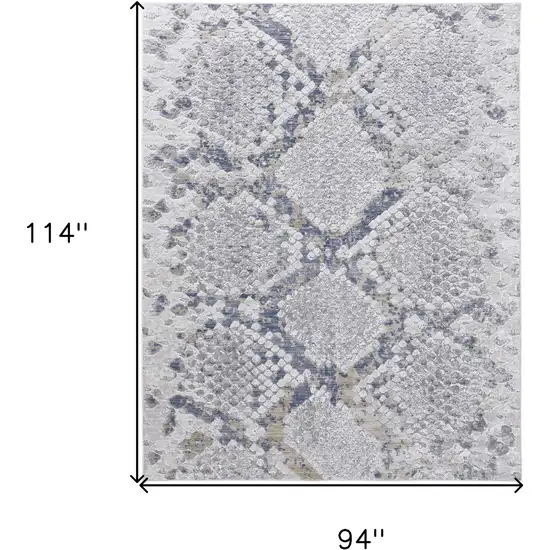 Gray Silver and Blue Floral Power Loom Area Rug Photo 3