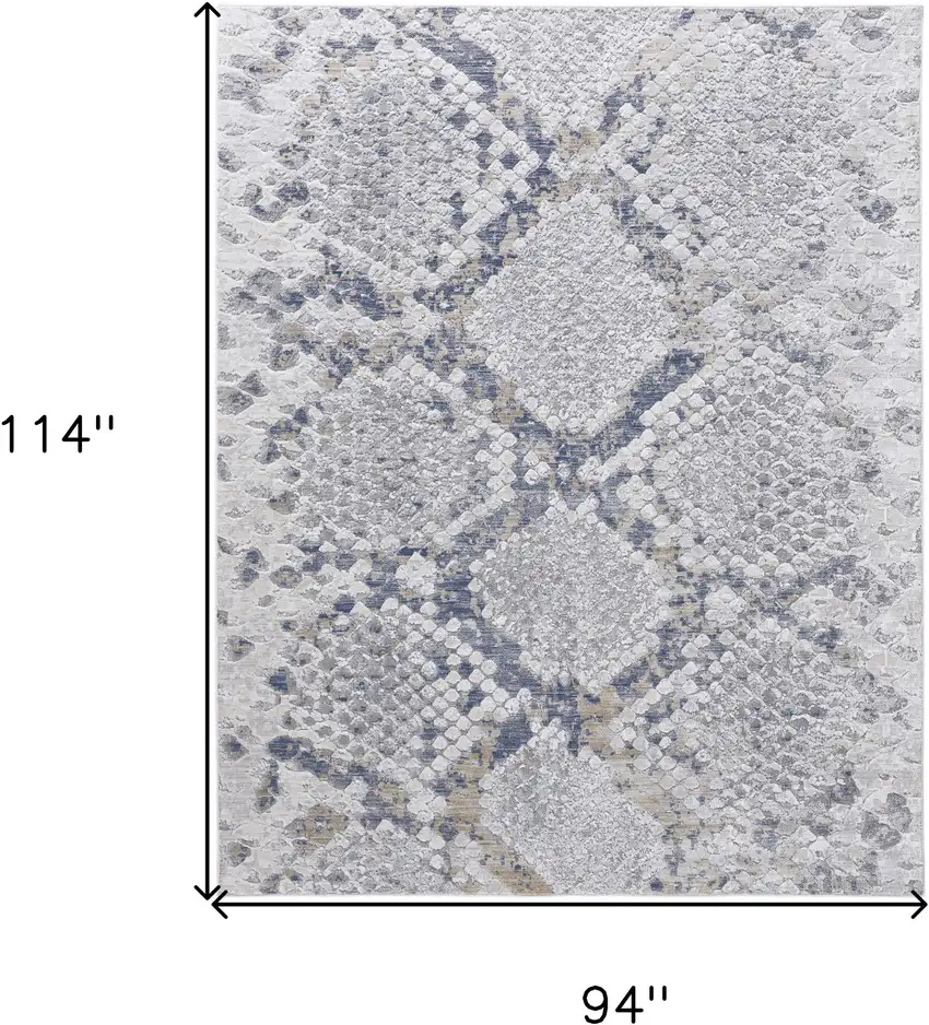 Gray Silver and Blue Floral Power Loom Area Rug Photo 3