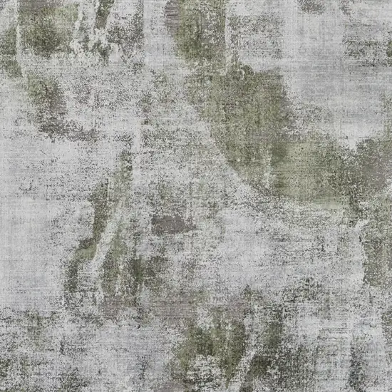 Gray Silver and Green Ikat Power Loom Area Rug With Fringe Photo 9