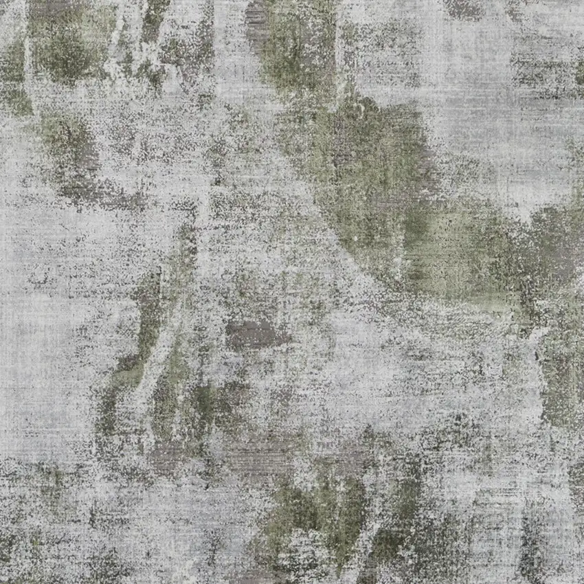 Gray Silver and Green Ikat Power Loom Area Rug With Fringe Photo 9