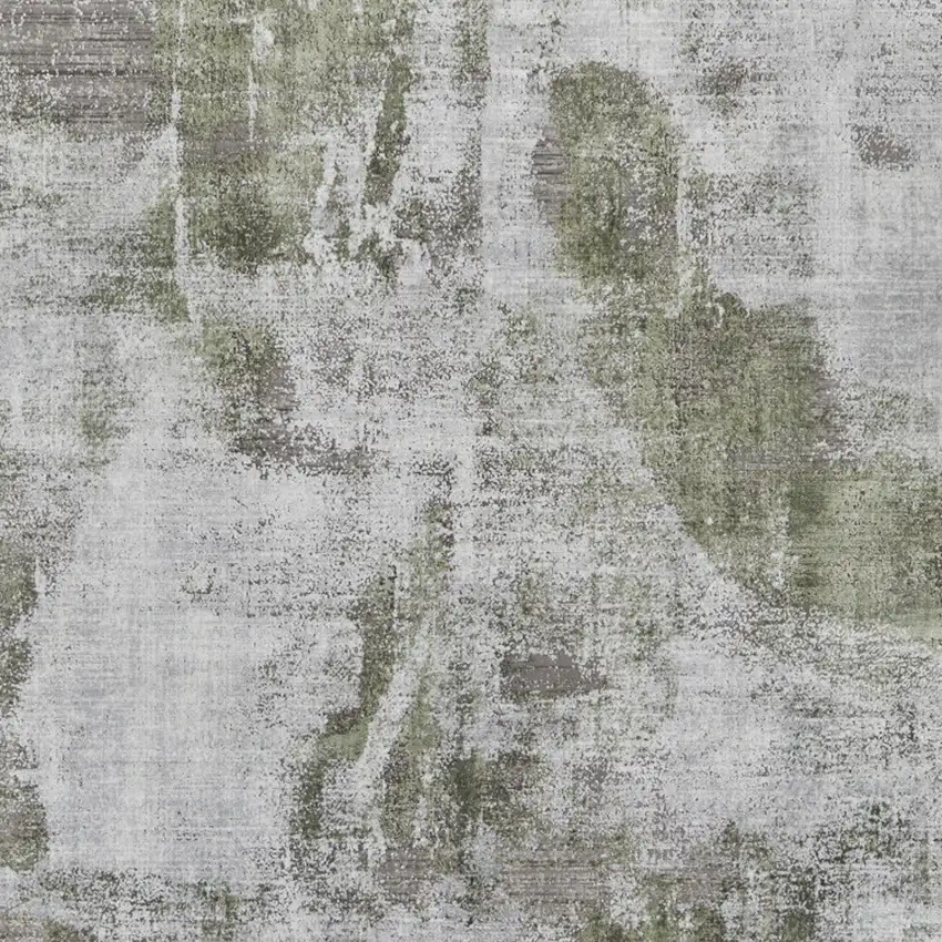 Gray Silver and Green Ikat Power Loom Area Rug With Fringe Photo 9