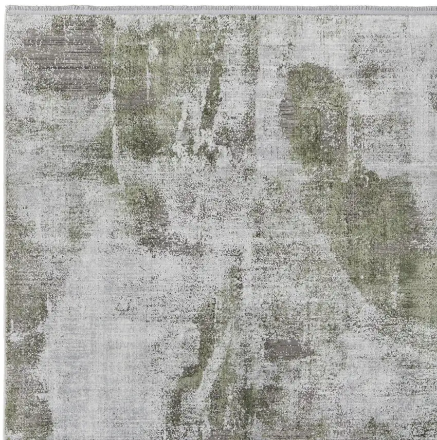 Gray Silver and Green Ikat Power Loom Area Rug With Fringe Photo 5
