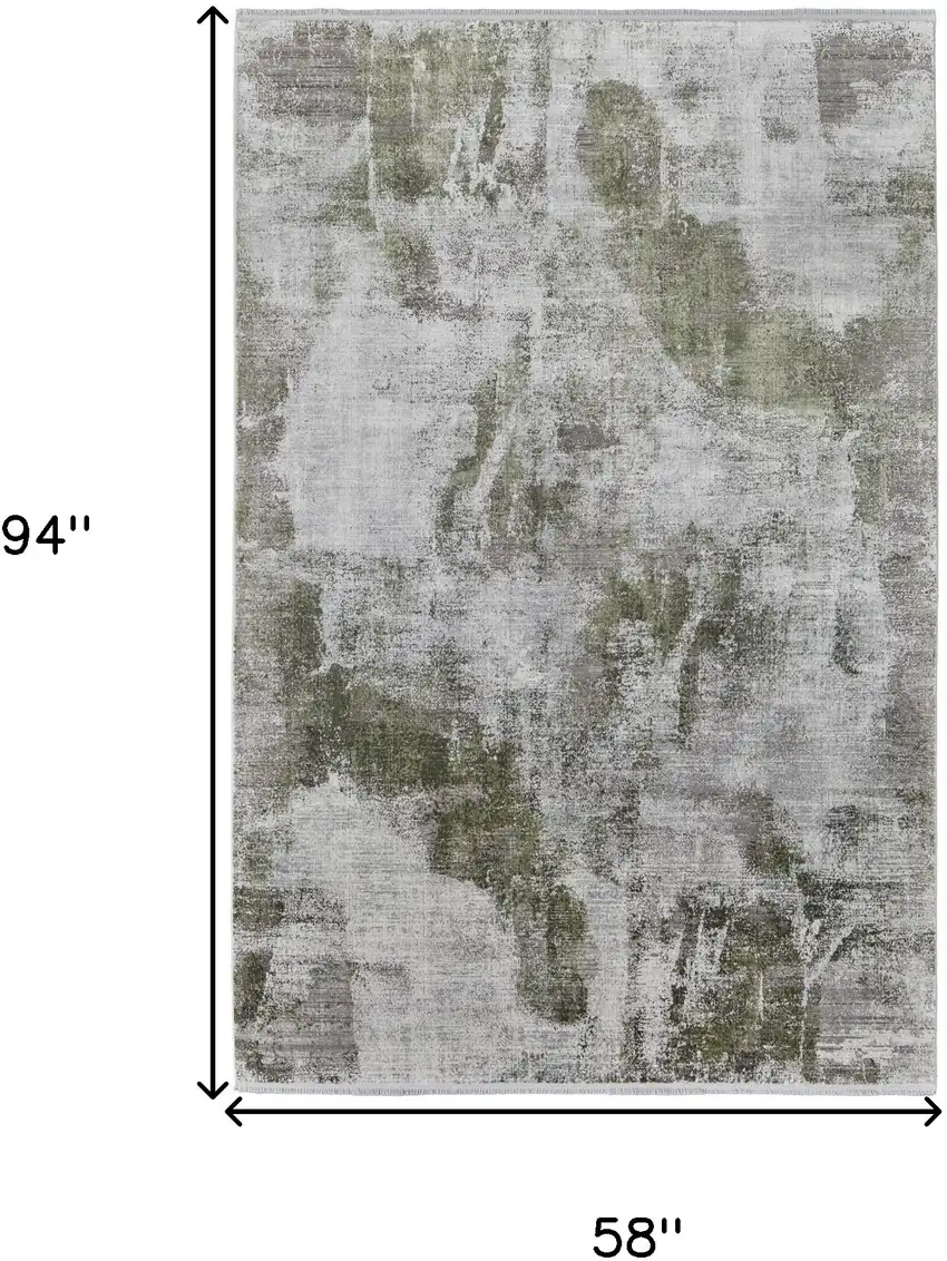 Gray Silver and Green Ikat Power Loom Area Rug With Fringe Photo 3