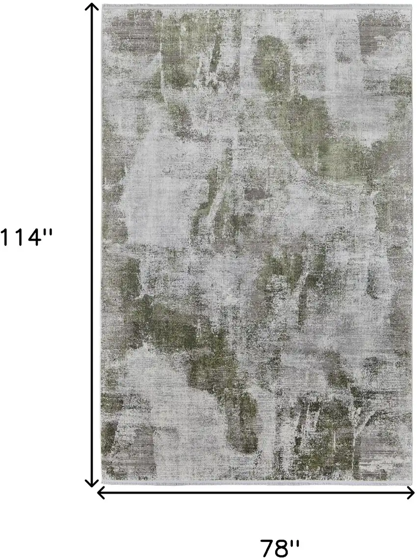 Gray Silver and Green Ikat Power Loom Area Rug With Fringe Photo 3