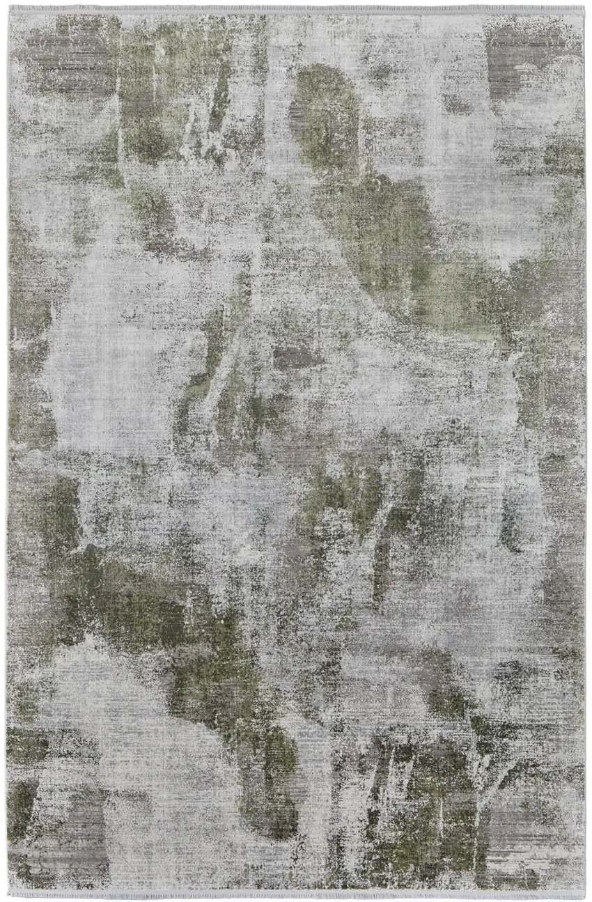 Gray Silver and Green Ikat Power Loom Area Rug With Fringe Photo 2