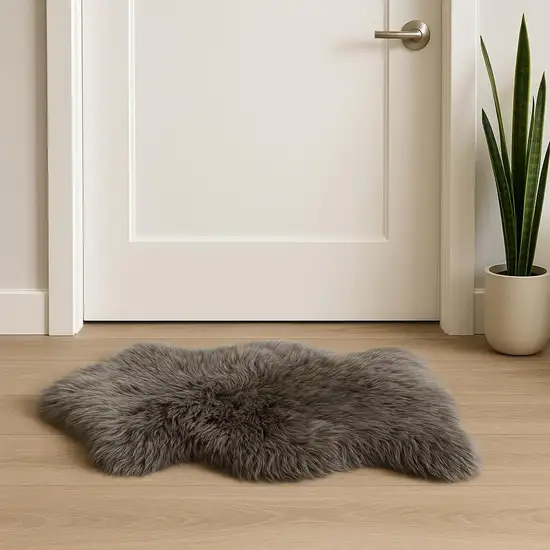 Gray Genuine Sheepskin Animal Print Shag Area Rug Photo 1