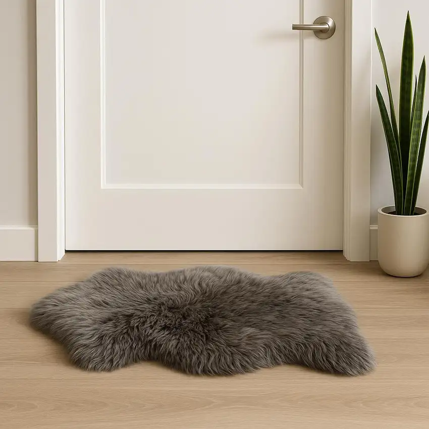 Gray Genuine Sheepskin Animal Print Shag Area Rug Photo 1