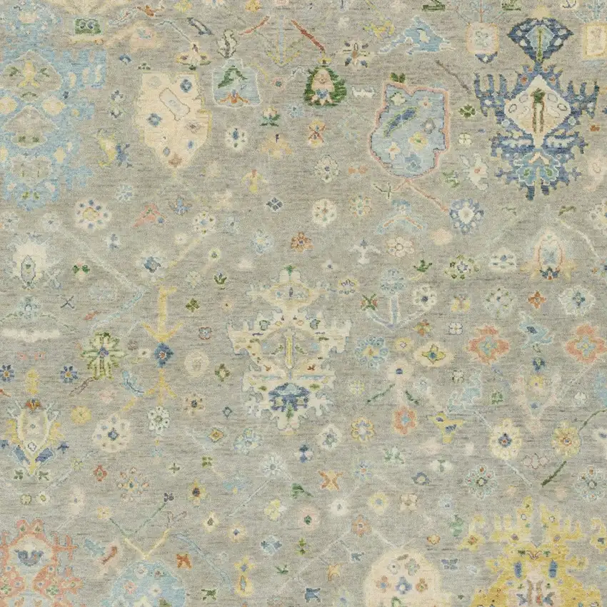 Gray Sky Blue And Yellow Wool Oriental Hand Knotted Area Rug With Fringe Photo 5