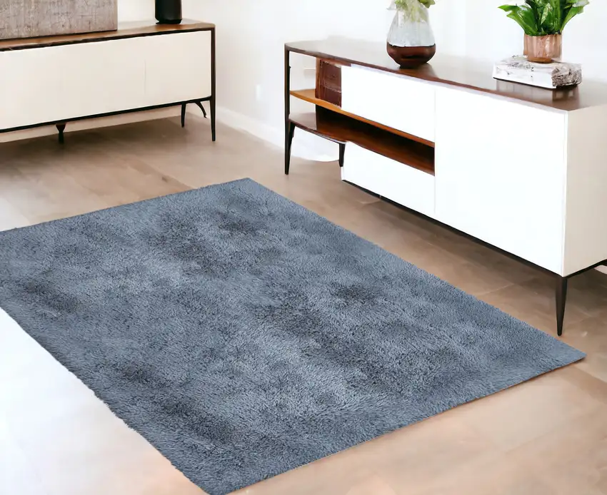 Gray Shag Power Loom Non Skid Area Rug Photo 1