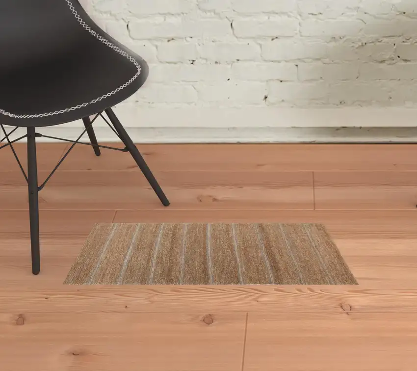 Gray Striped Hand Loomed Area Rug Photo 2