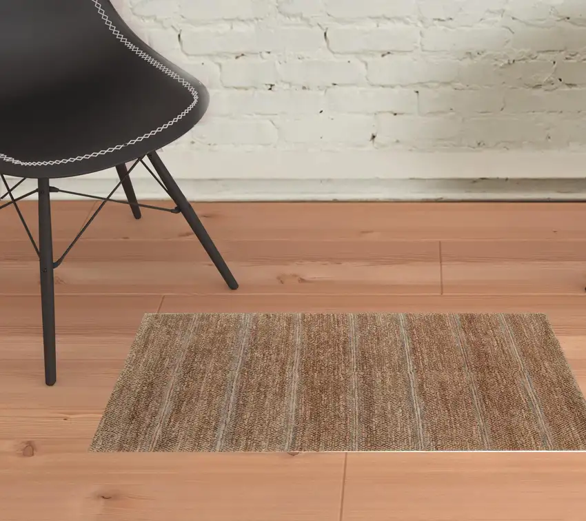 Gray Striped Hand Loomed Area Rug Photo 2
