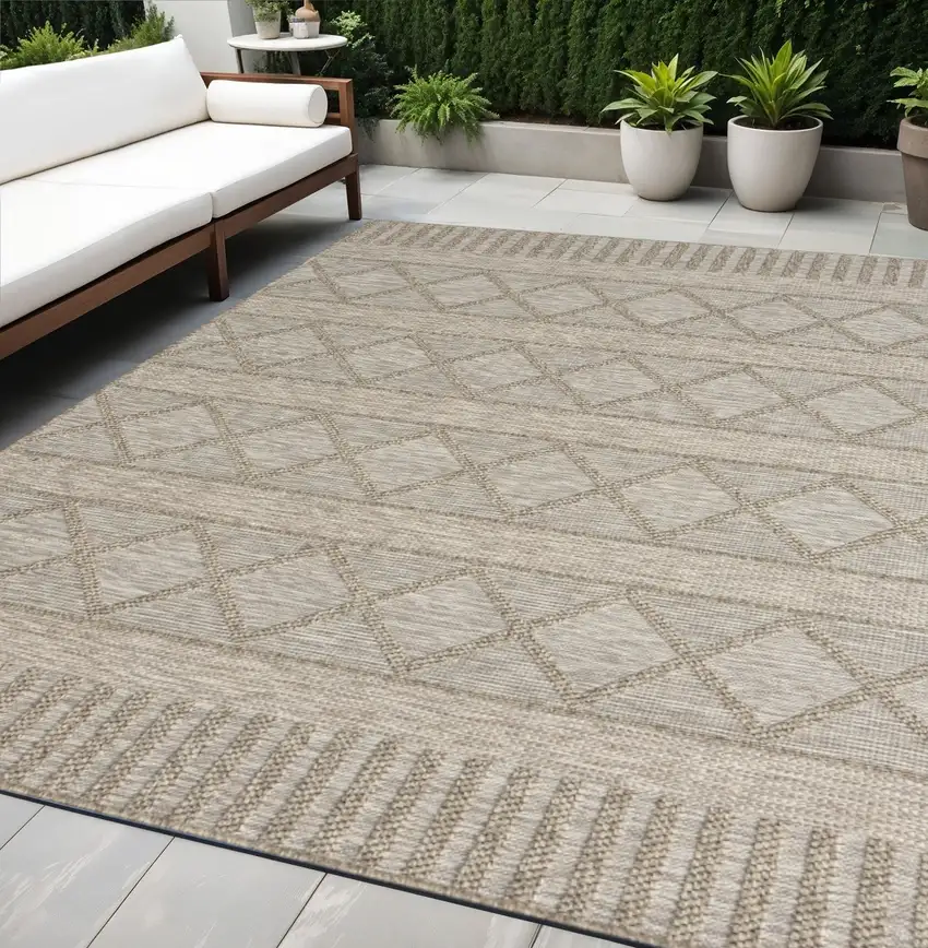 Gray Striped Handmade Indoor Outdoor Area Rug Photo 1