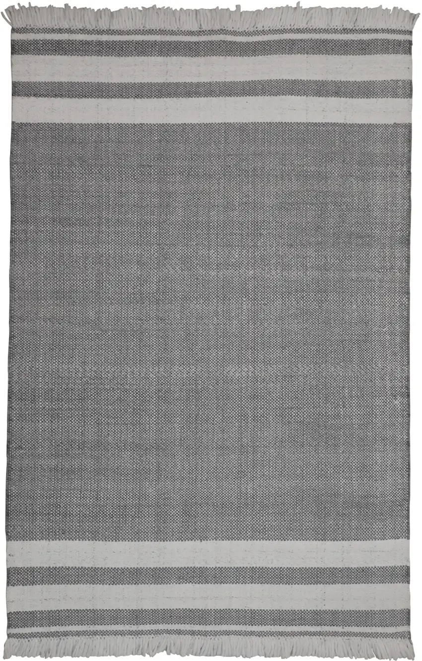 Gray Striped Handmade Stain Resistant Non Skid Indoor Outdoor Area Rug Photo 1